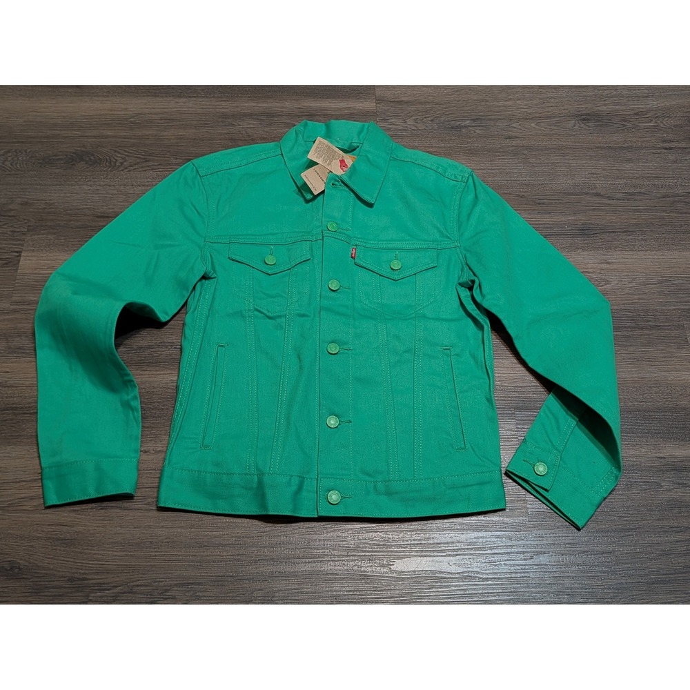 Levis Mens Trucker Jacket Kelly Green Denim Button Up Coat Size S 723340325